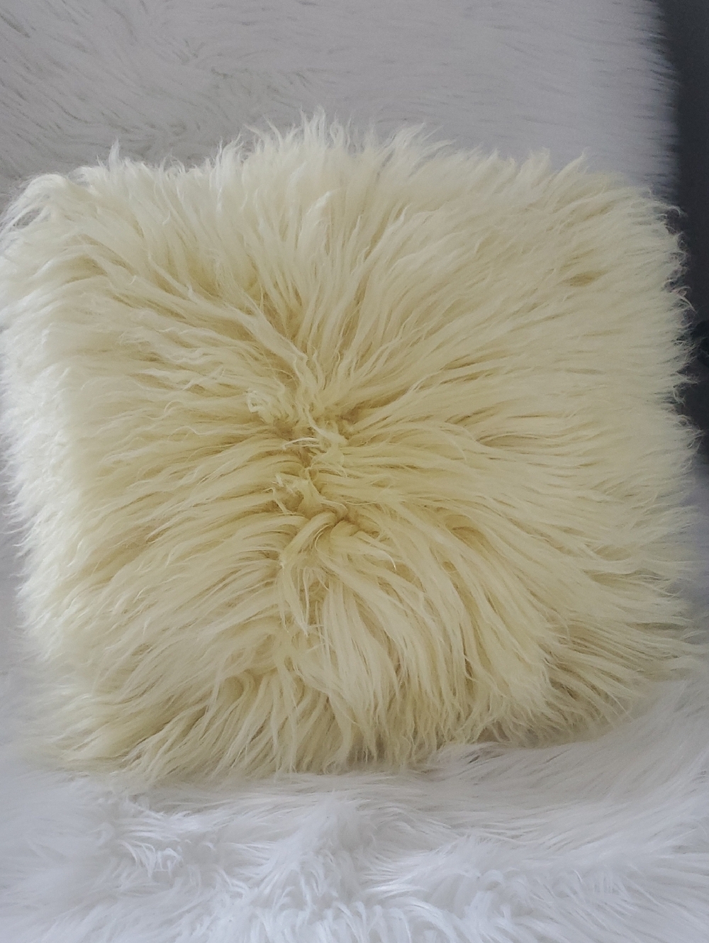 Mongolian Lamb Fur Throw Pillow Pale Yellow